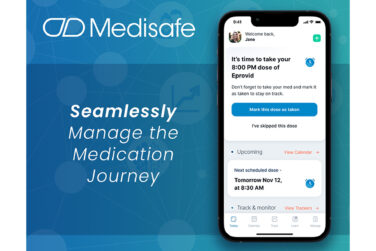 A screenshot of the Medisafe Connected Health Platform on a smartphone, which helps to seamlessly manage the medication journey