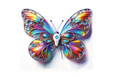 AI-generated image of a butterfly mixed with a drone to represent innovation